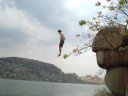 jumping at the reservoir