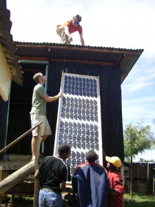 Kai Staats installing a solar PV array, Morokoshi School, rural Kenya, 2008