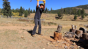 Kai Staats: chopping wood at Buffalo Peak Ranch