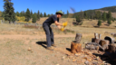 Kai Staats: chopping wood at Buffalo Peak Ranch