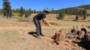 Kai Staats: chopping wood at Buffalo Peak Ranch