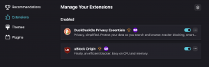 Install uBlock Origin and DuckDuckGo Privacy extensions to Firefox